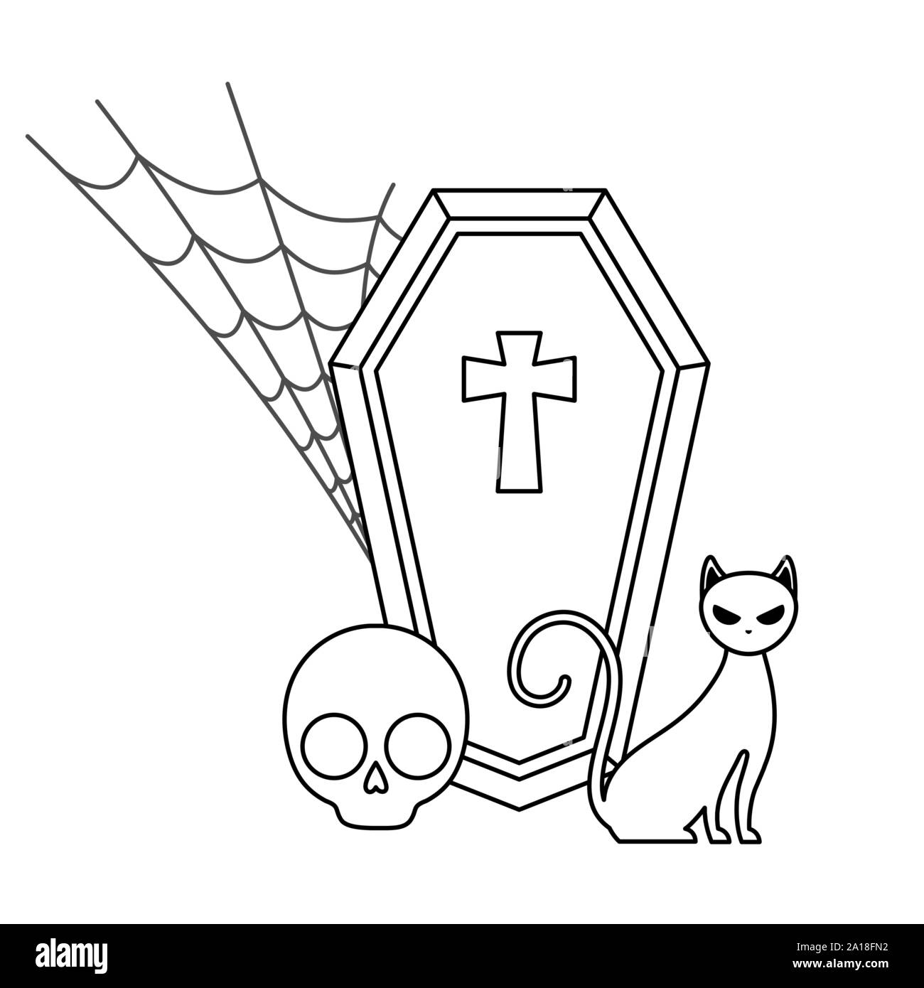 pumpkin with coffin and icons halloween vector illustration Stock ...