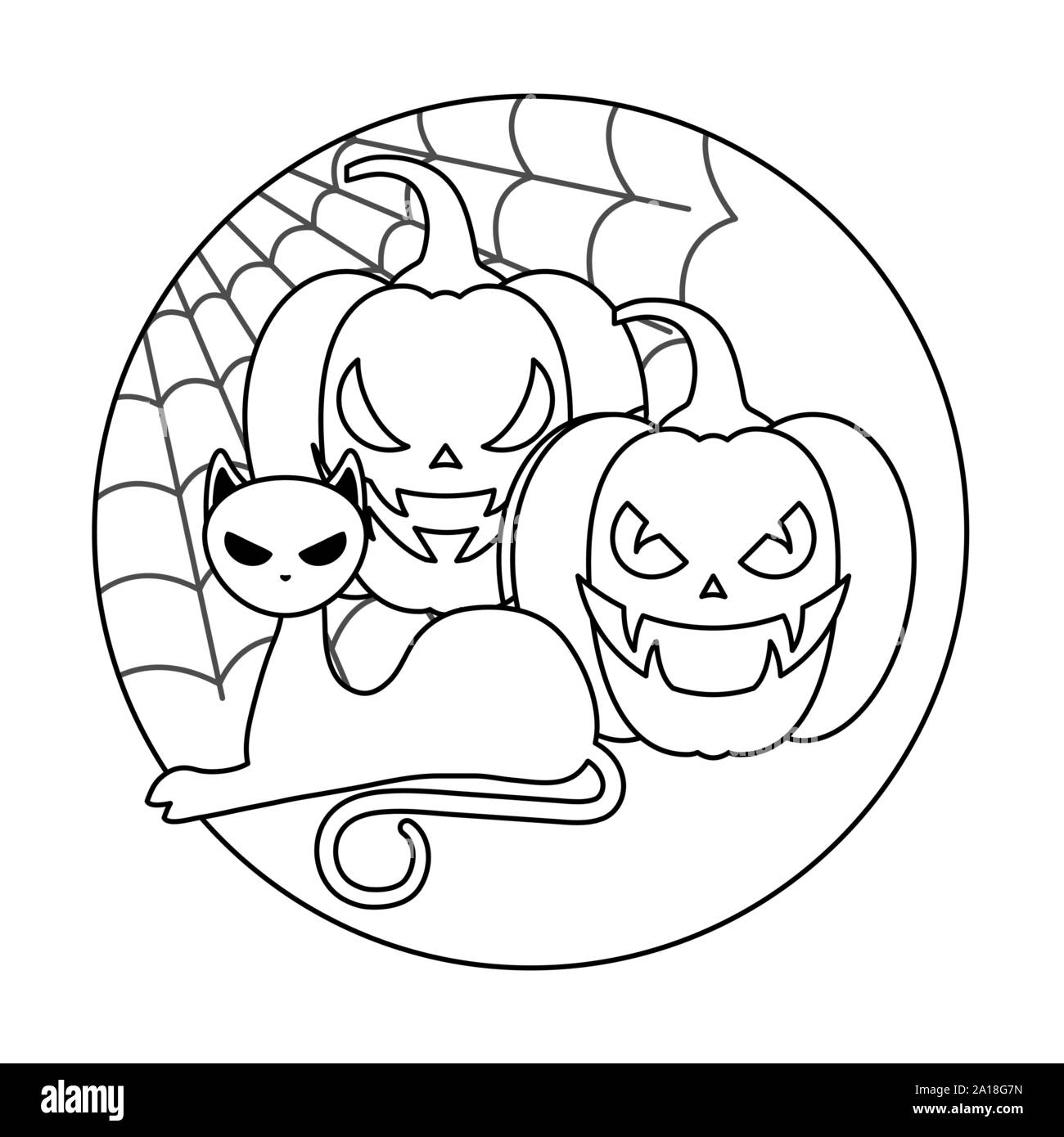 pumpkins with cat in halloween scene vector illustration Stock Vector ...