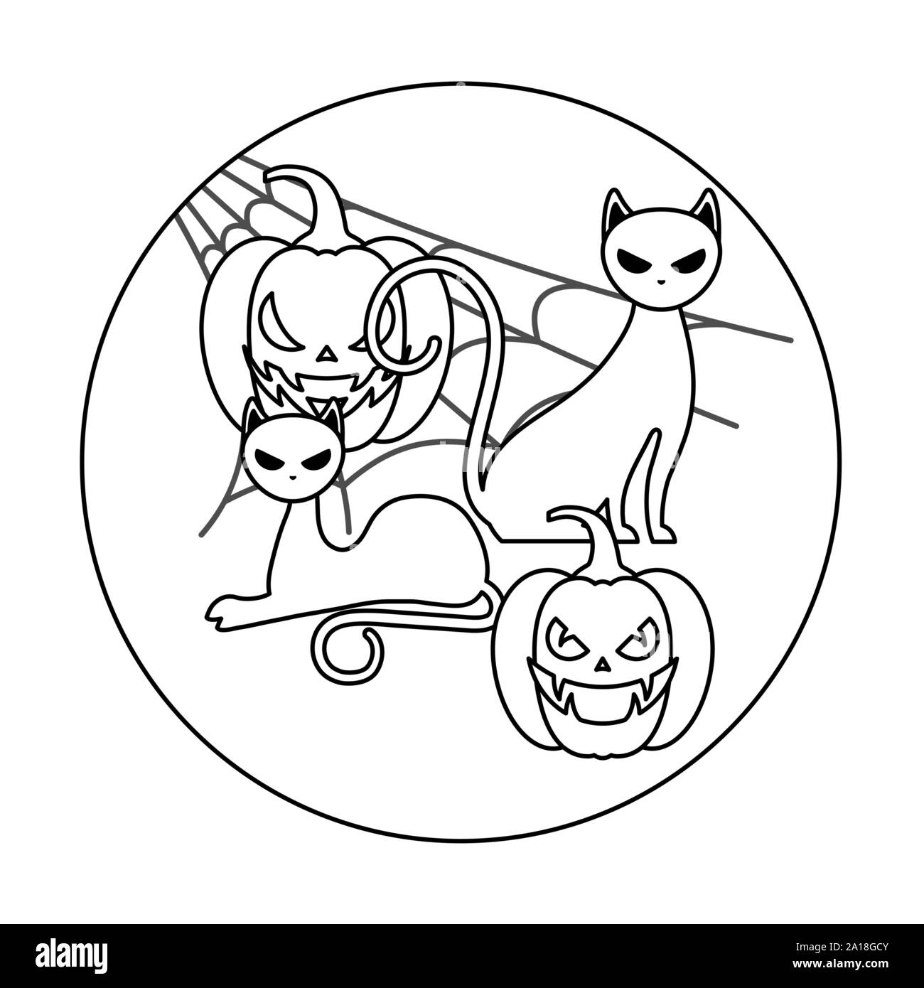 pumpkins with cats in halloween scene vector illustration Stock Vector ...