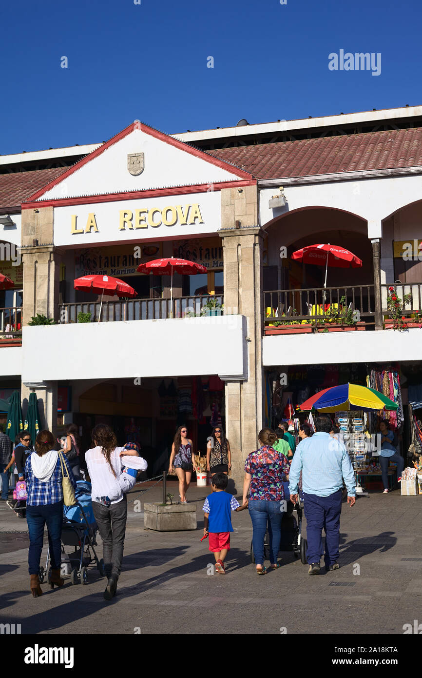 LA SERENA, CHILE - FEBRUARY 27, 2015: Unidentified people walking towards La Recova municipal market in the city center in La Serena, Chile Stock Photo