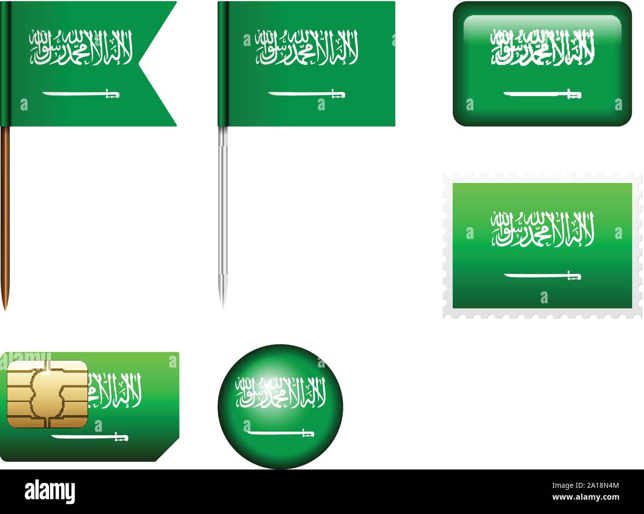 Saudi Arabia flag set on a white background. Stock Vector