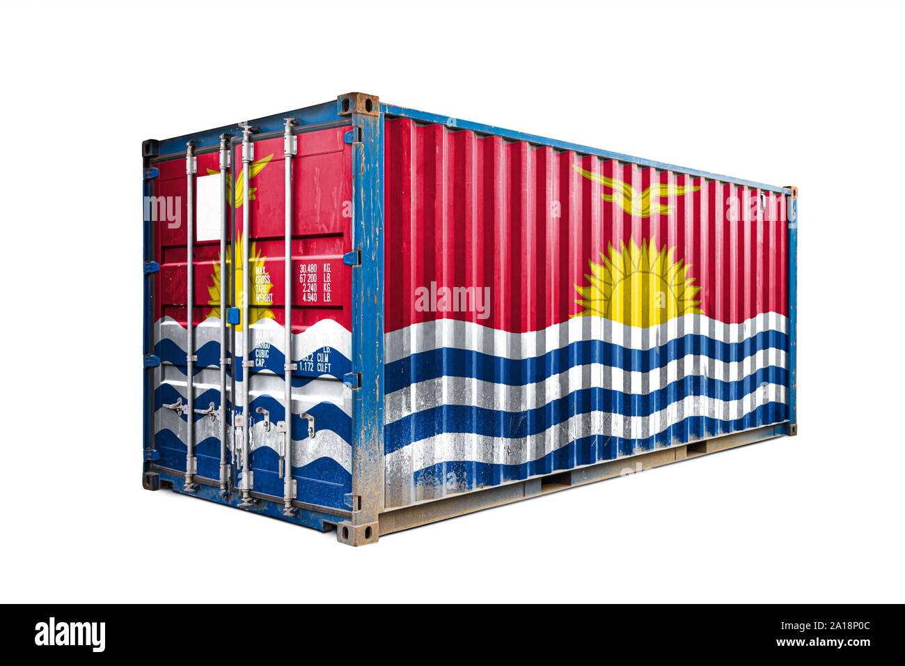 The concept of  Kiribati export-import, container transporting and national delivery of goods. The transporting container with the national flag of Ki Stock Photo