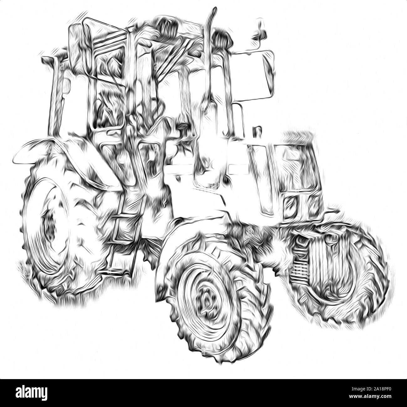 Farm Tractor Drawing Color In Agricultural tractor illustration color art Stock Photo - Alamy