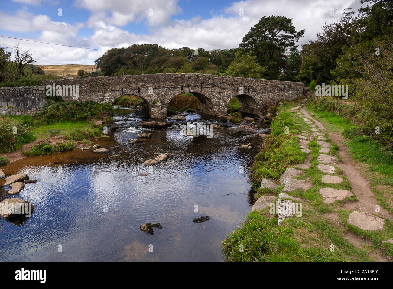 Stone arch bridge at Postbridge on Dartmoor, Devon, England Stock Photo