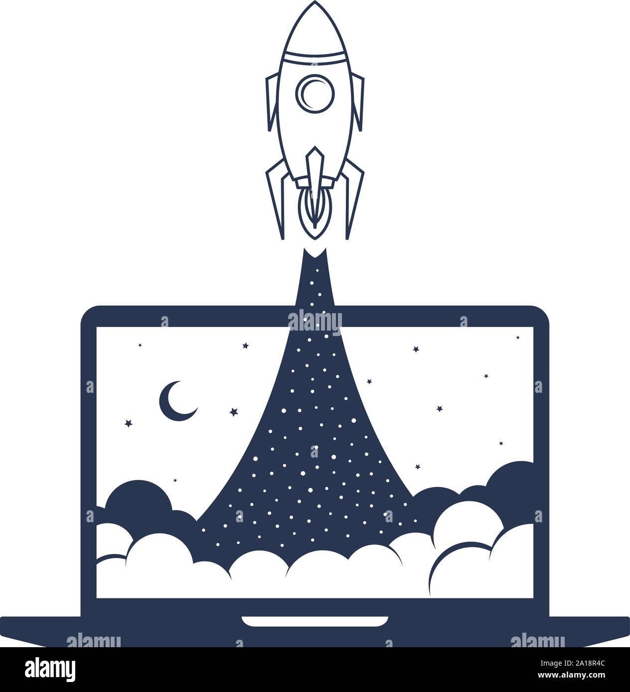 notebook laptop boost start up space rocket shuttle theme vector Stock ...