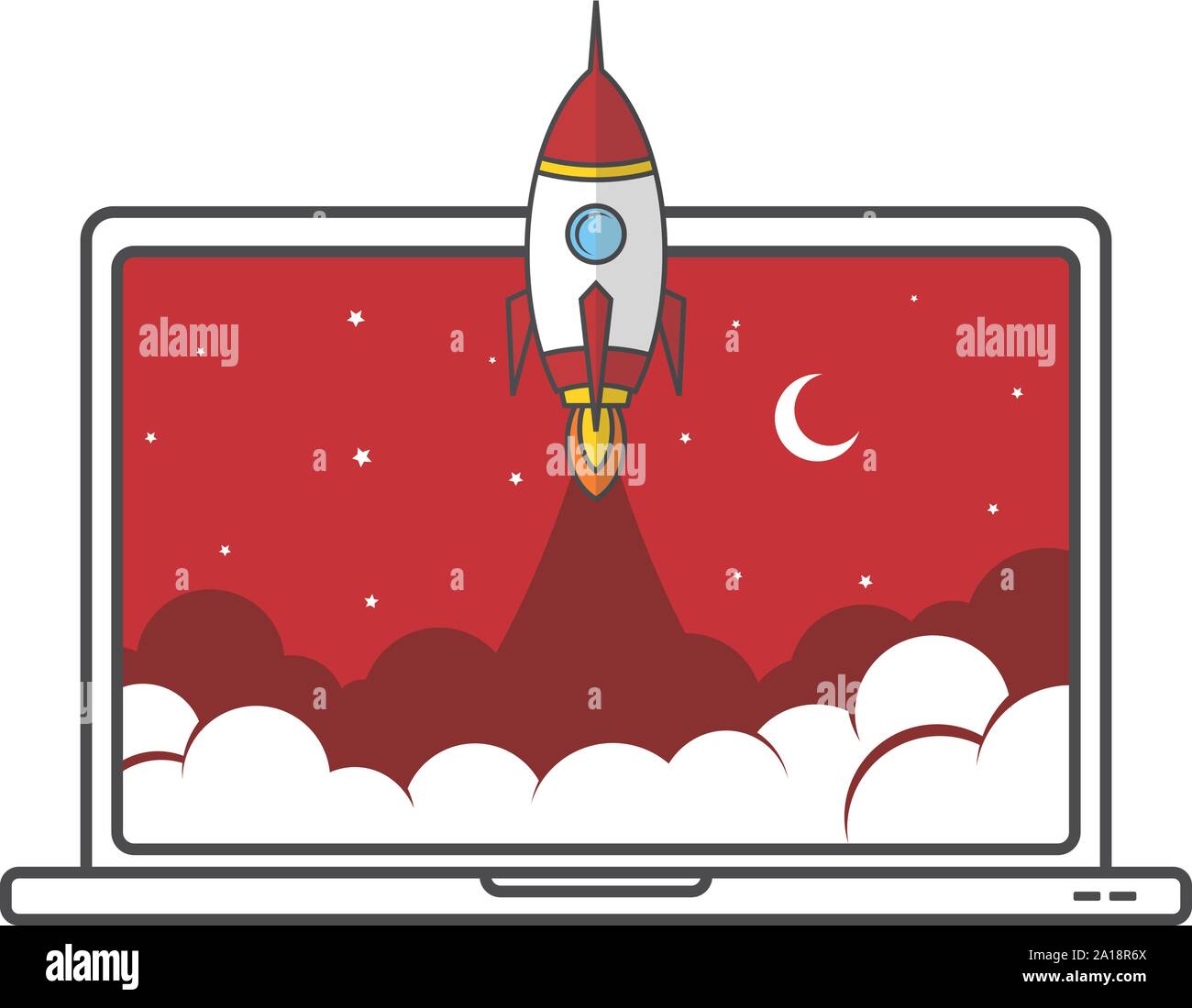 notebook laptop boost start up space rocket shuttle theme vector Stock Vector
