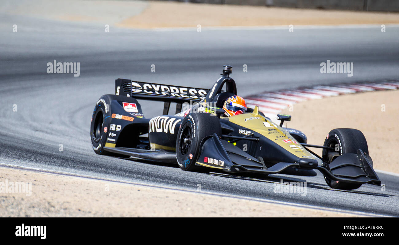 Monterey, CA, USA. 22nd Sep, 2019. A. Schmidt Peterson Motorsports driver James Hinchcliffe (5) coming out of turn 5 during the Firestone Grand Prix of Monterey IndyCar Championship at Weathertech Raceway Laguna Seca Monterey, CA Thurman James/CSM/Alamy Live News Stock Photo
