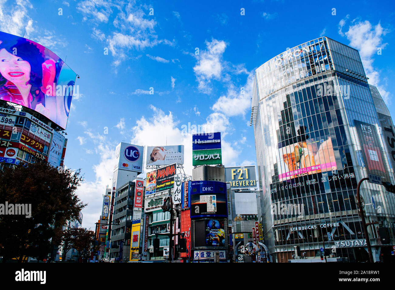 DEC 5, 2019 Tokyo, Japan - Shibuya junction busy pedestrians crosswalk with many asian tourist and Japanese people, famous shopping district in Tokyo Stock Photo
