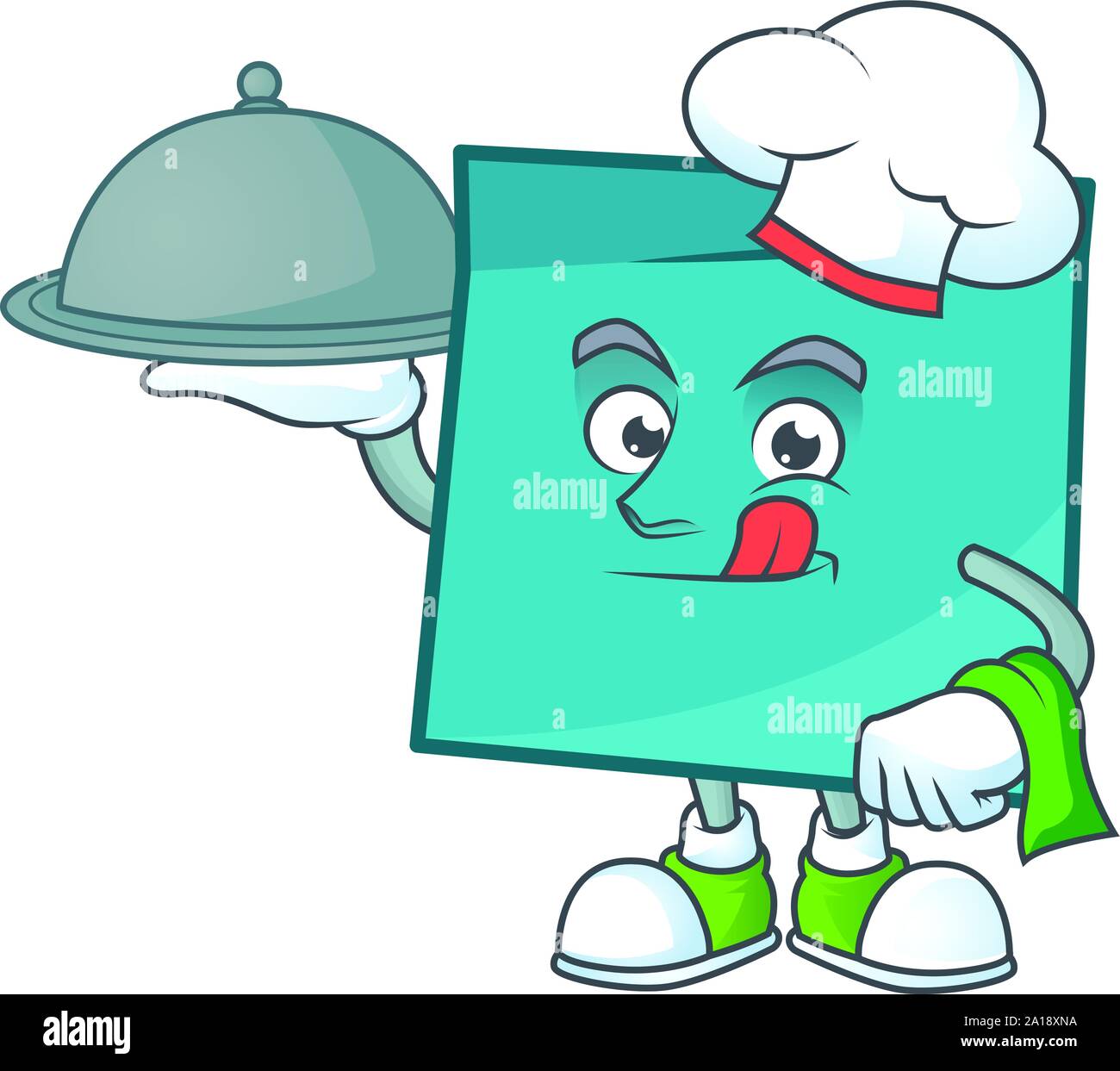 Chef with food blue rectangle sticker paper on white background Stock ...