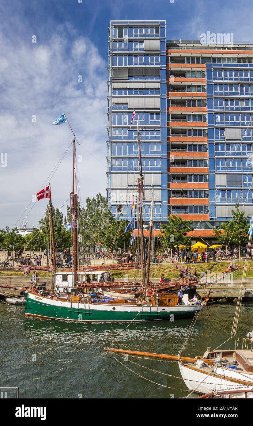 Old sailing ships at the Germaniahafen harbor in Kiel, Germany Stock Photo