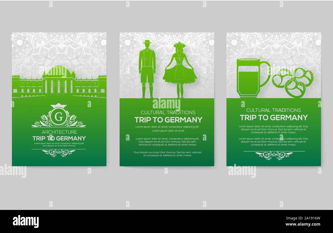 Set of Germany country ornament illustration concept. Art traditional, poster, book, poster, abstract, ottoman motifs, element. Vector decorative ethnic greeting card or invitation design background Stock Vector