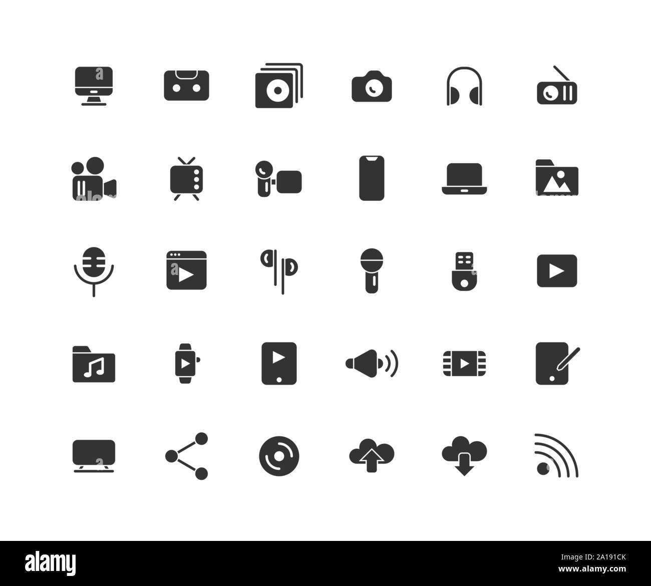 Media solid icon set, Vector and Illustration. Stock Vector