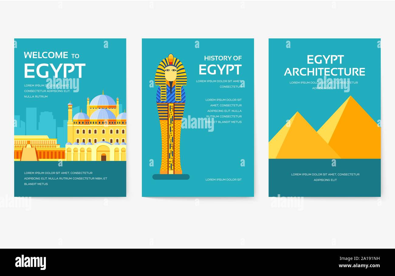 Set of Egypt country ornament travel tour concept. Vacation traditional, magazine, book, poster, abstract, element. Vector decorative ethnic greeting card or invitation design Stock Vector