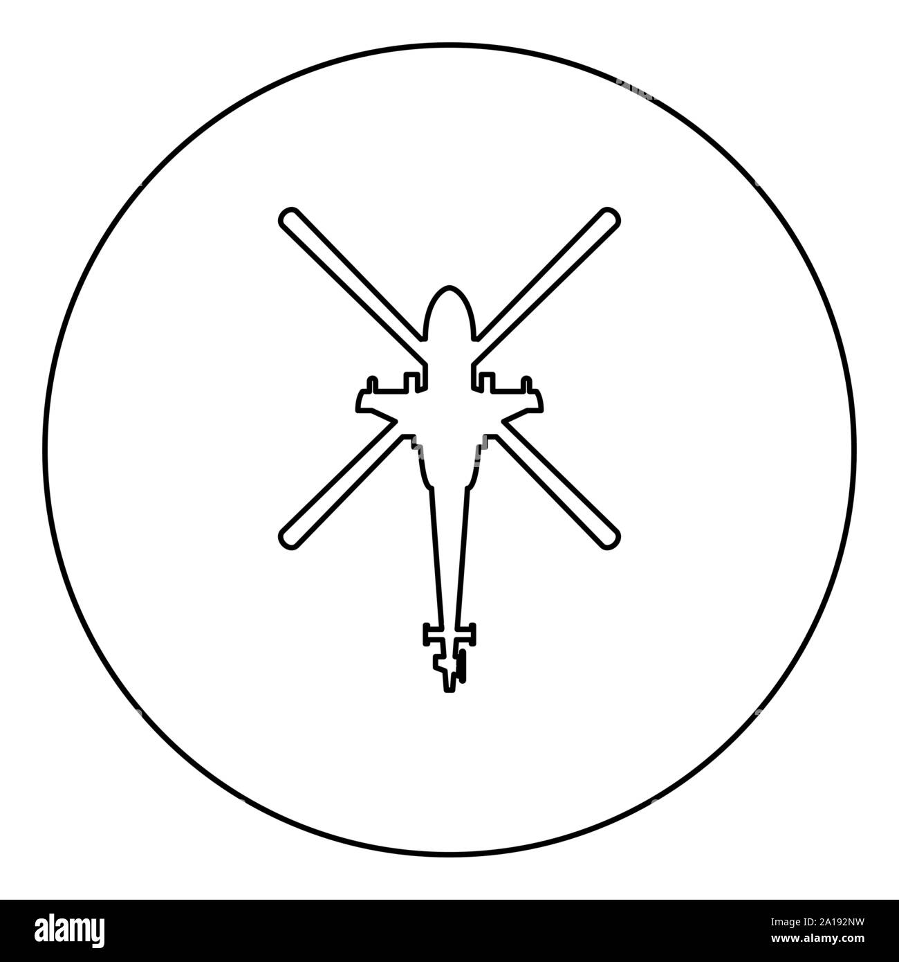 Helicopter top view Battle helicopter icon in circle round outline black color vector illustration flat style simple image Stock Vector