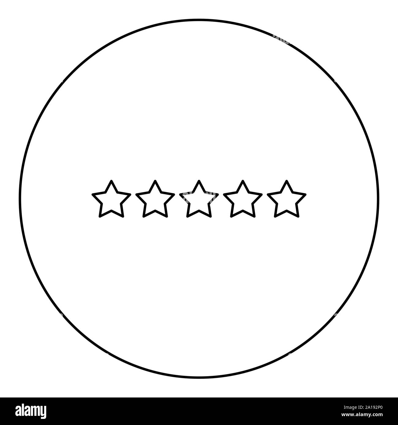 Five stars 5 stars rating concept icon in circle round outline black color vector illustration flat style simple image Stock Vector