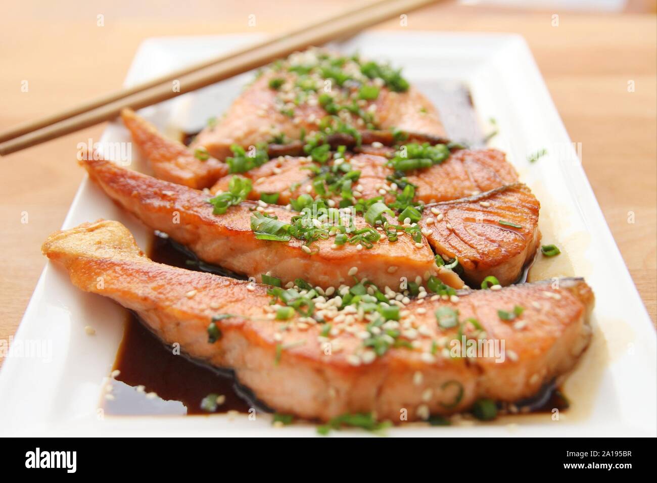 prepared salmon filet. Tasty fish filet. Stock Photo