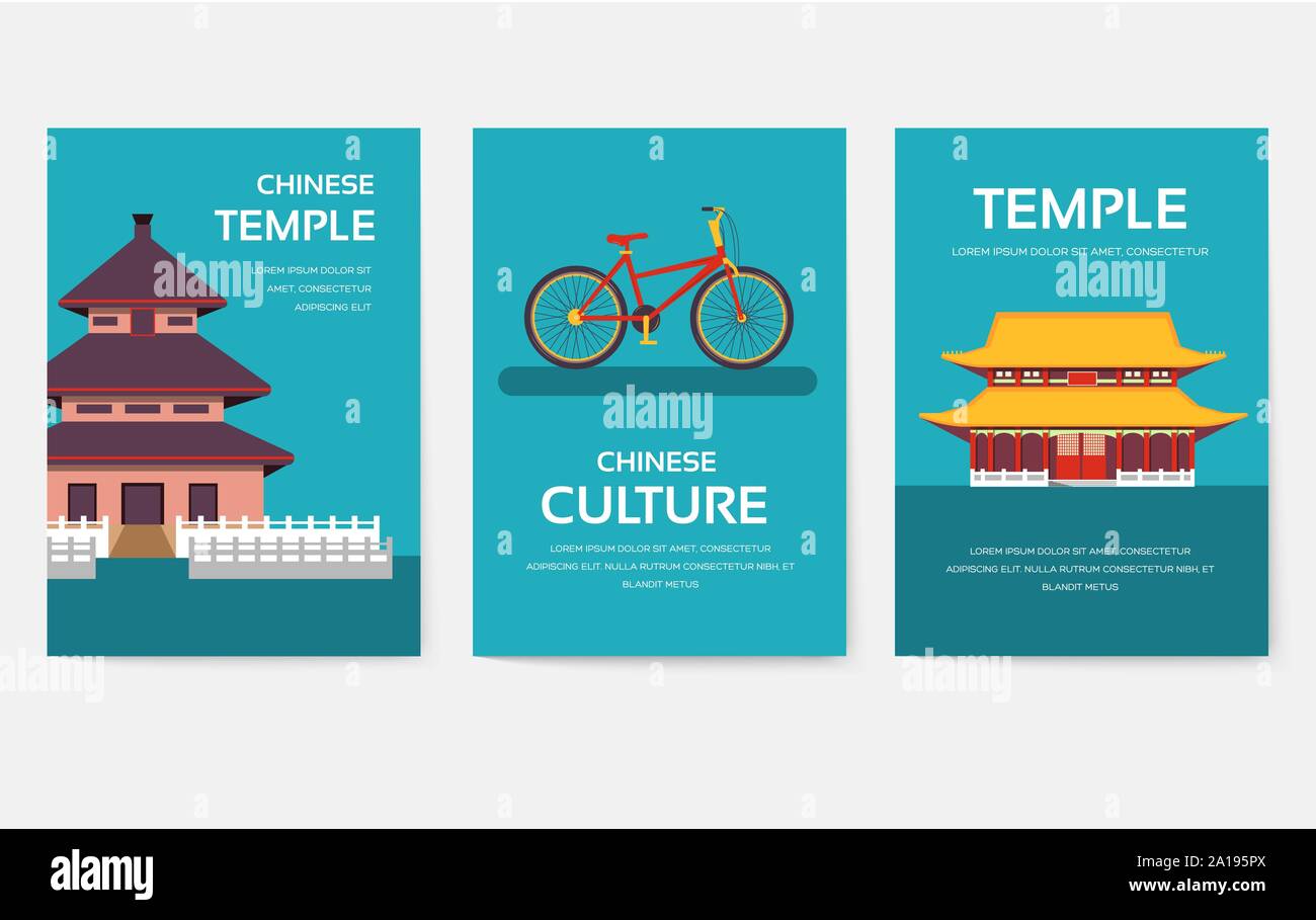 Set of China country ornament travel tour concept. Asian traditional, magazine, book, poster, abstract, element. Vector decorative ethnic greeting card or invitation design Stock Vector