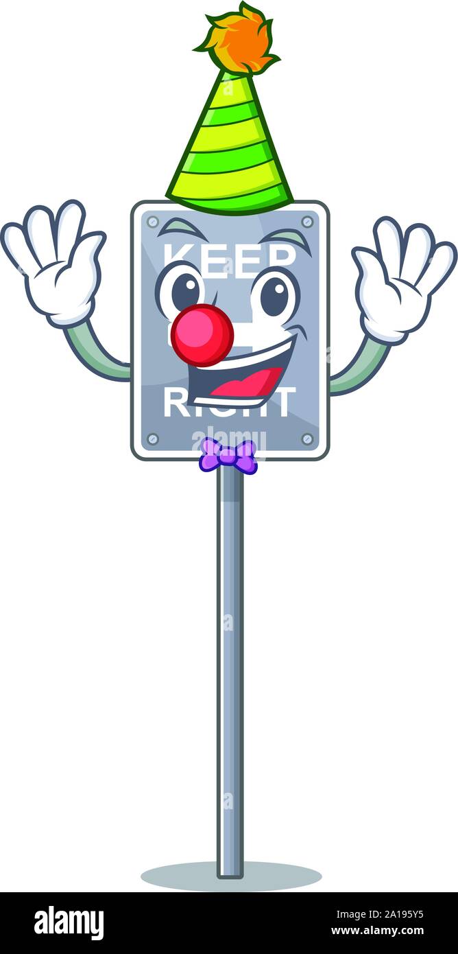 Clown keep right on side road character Stock Vector