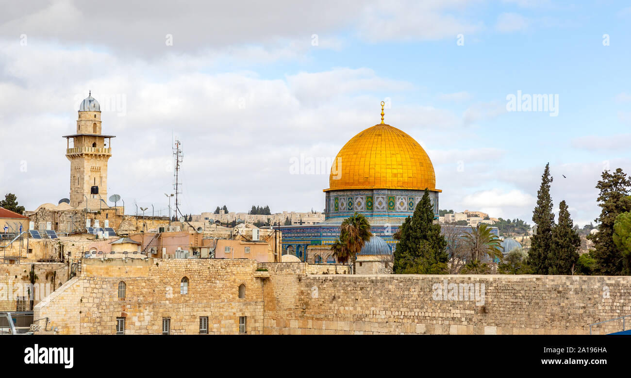 Western Wall and Dome of the Rock in the old city of Jerusalem, Israel. Stock Photo