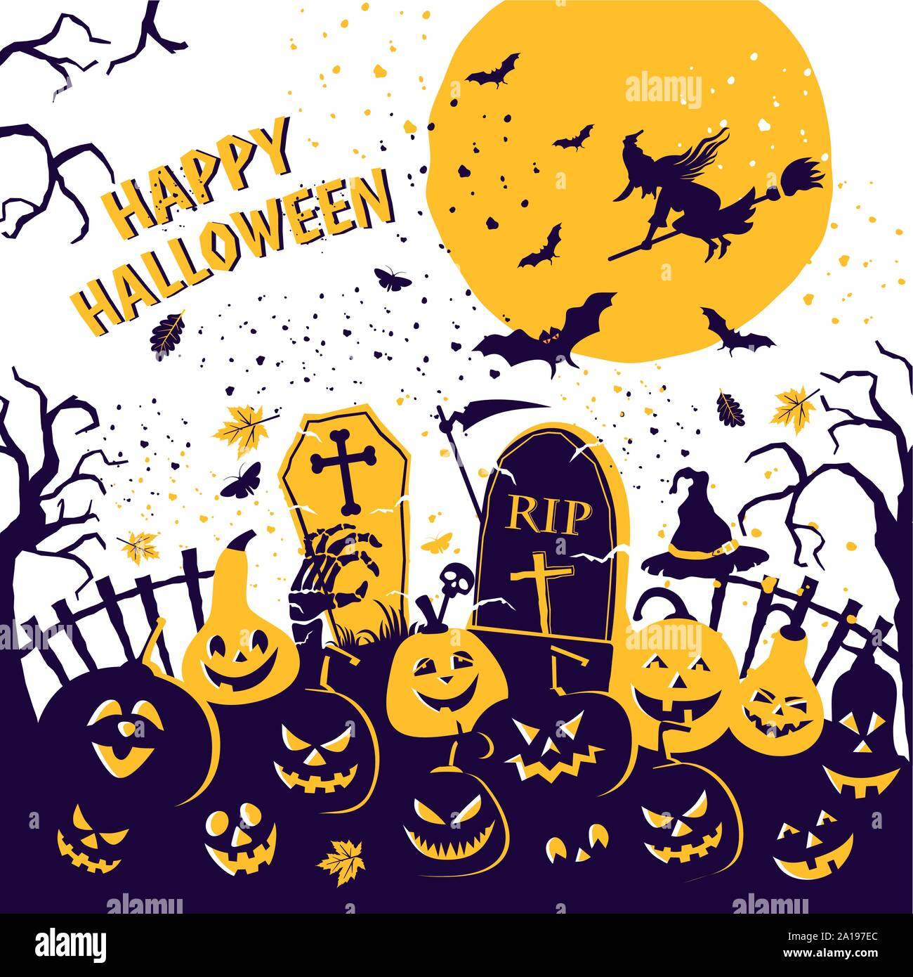 Halloween party invitation with scary pumpkins and a full moon Stock ...