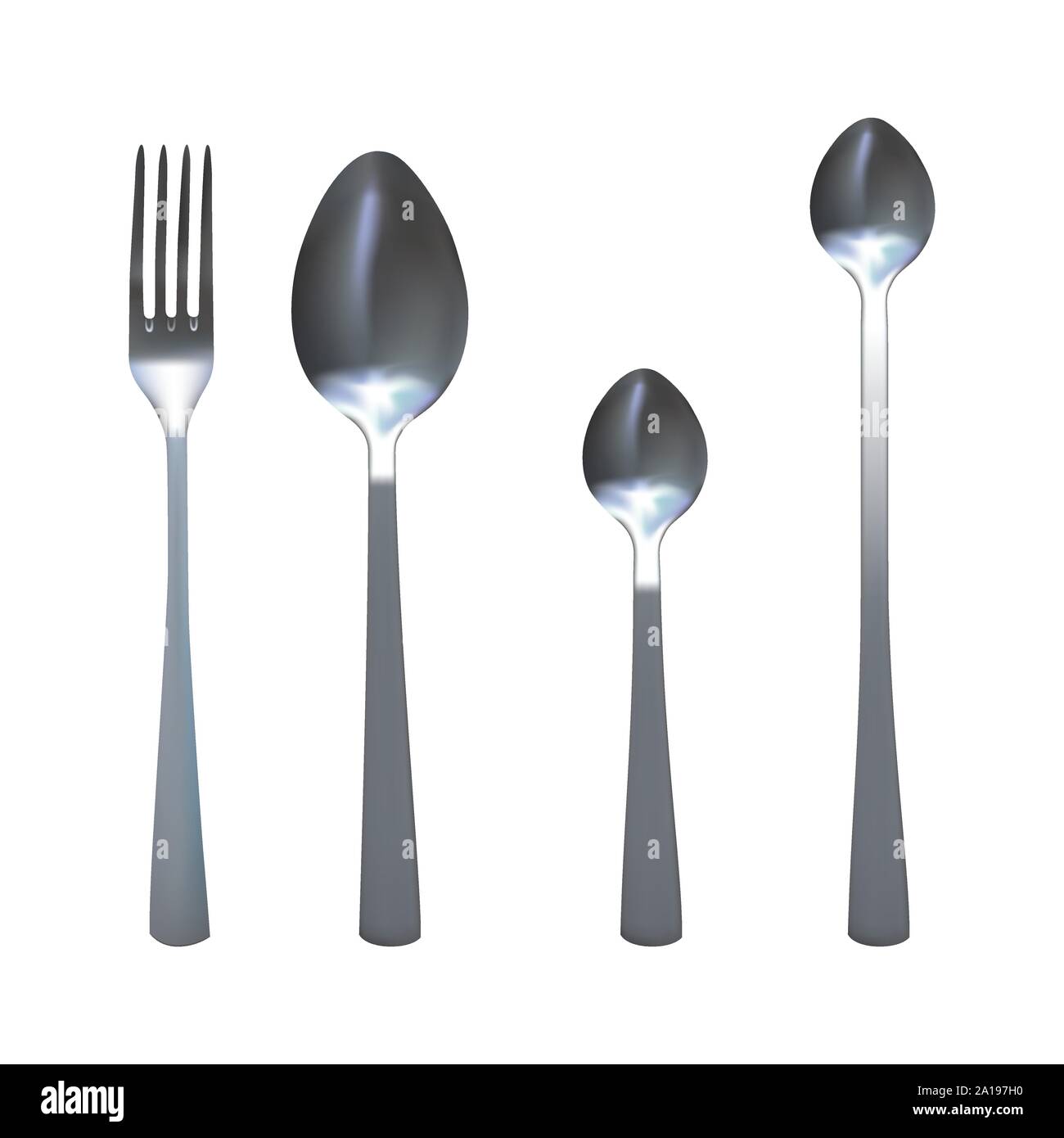 Spoon and fork set. Metallic cutlery. Vector illustration. Stock Vector