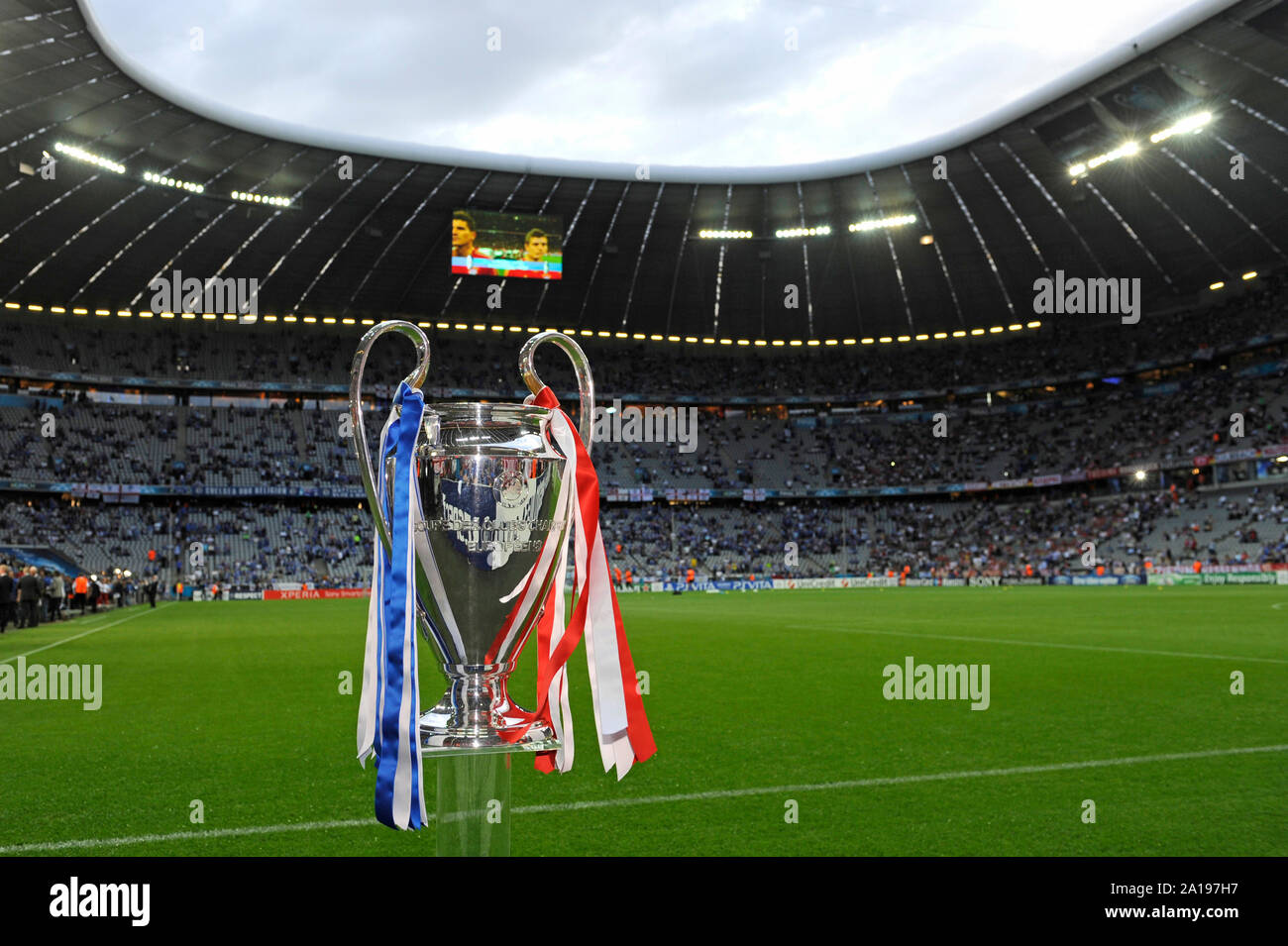 Munich, Deutschland. 25th Sep, 2019. Official: Champions League Final 2022  in the Allianz Arena. Archive photo; Cup, trophy, subject shot in the  stadium. Football Champions League Final 2012/Bayern Munich-Chelsea FC.  Season2011/12, FOOTBALLARENAMUENCHEN,