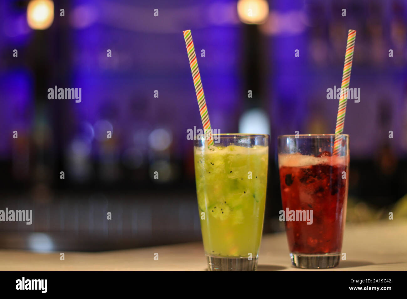 Fresh fruit cocktails. Refreshing non alcoholic drinks mocktails. Stock Photo