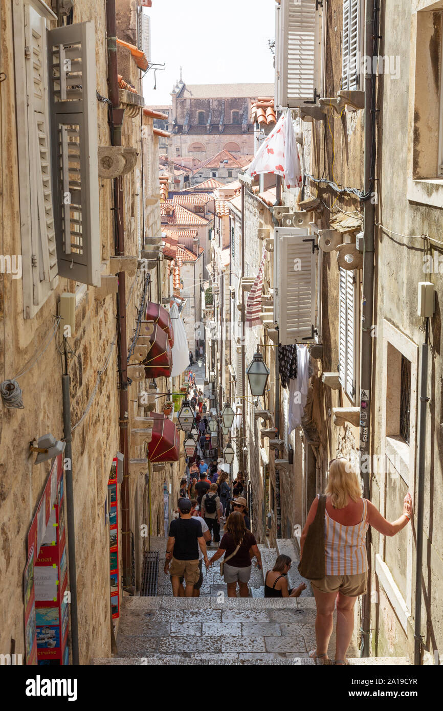 Dubrovnik old town medieval narrow streets, steps and alleyways , UNESCO World heritage site, Dubrovnik Croatia Europe Stock Photo