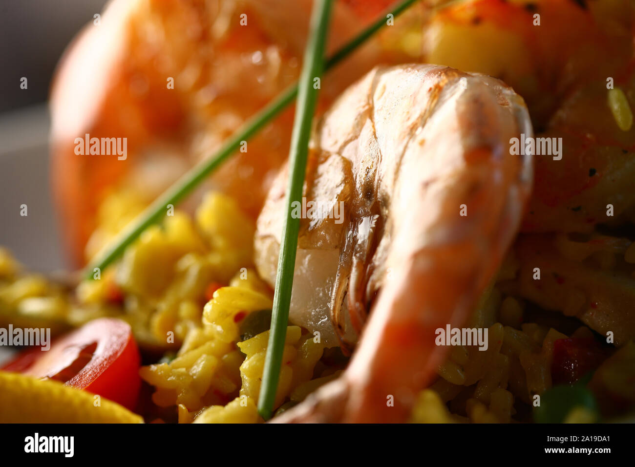 Shrimp, rice, Tomate Stock Photo
