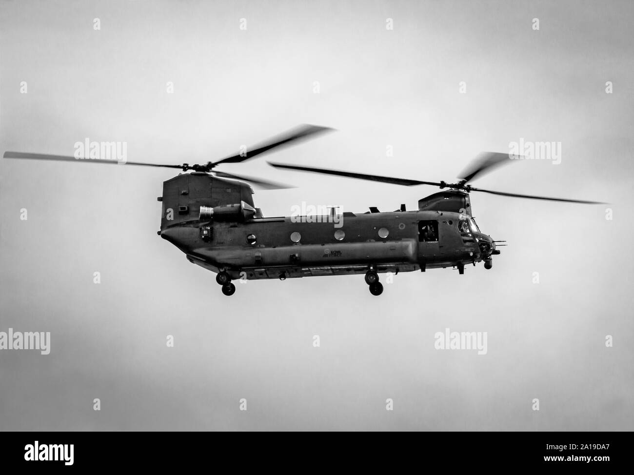 A  Boeing CH-47 Chinook helicopter over the sky's of Bournemouth Stock Photo