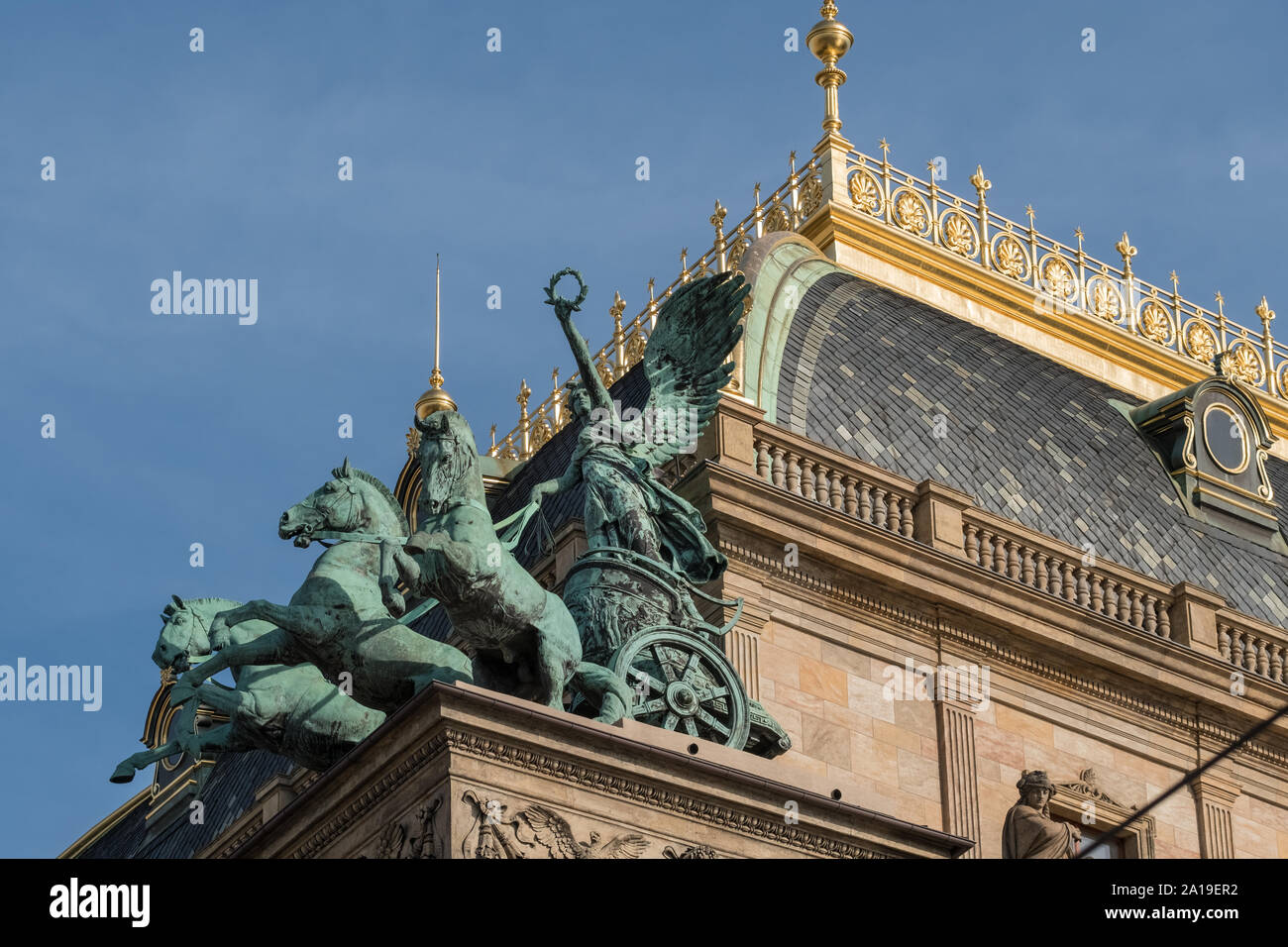 Equestrian three horse chariot sculpture (Triga), on the roof of the