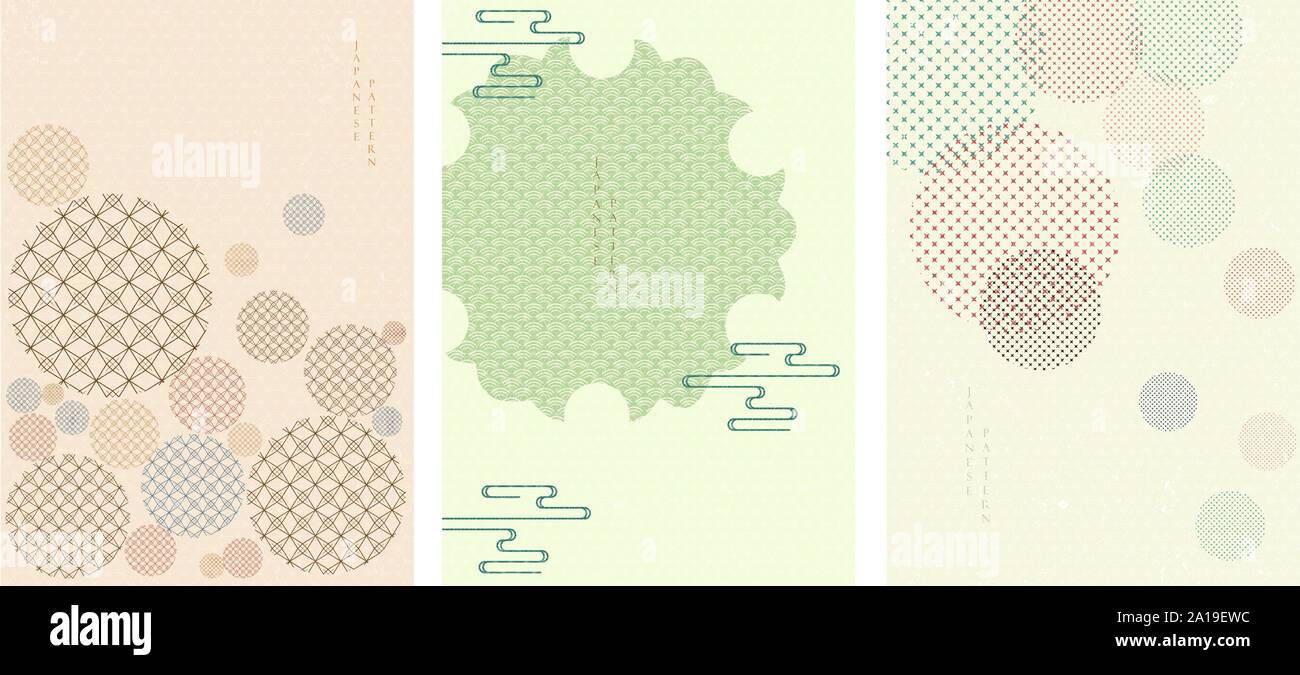 Circle background with Japanese pattern vector. Geometric template with ...