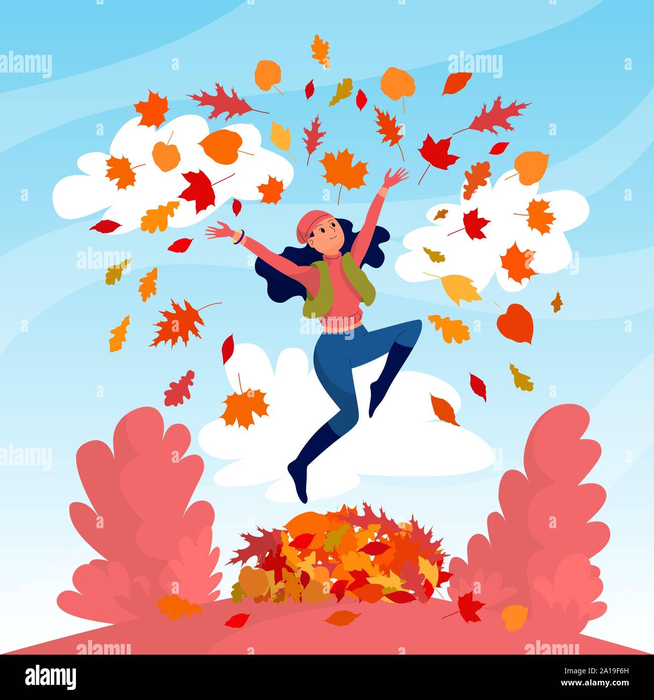 Pile of leaves jump Stock Vector Images Alamy