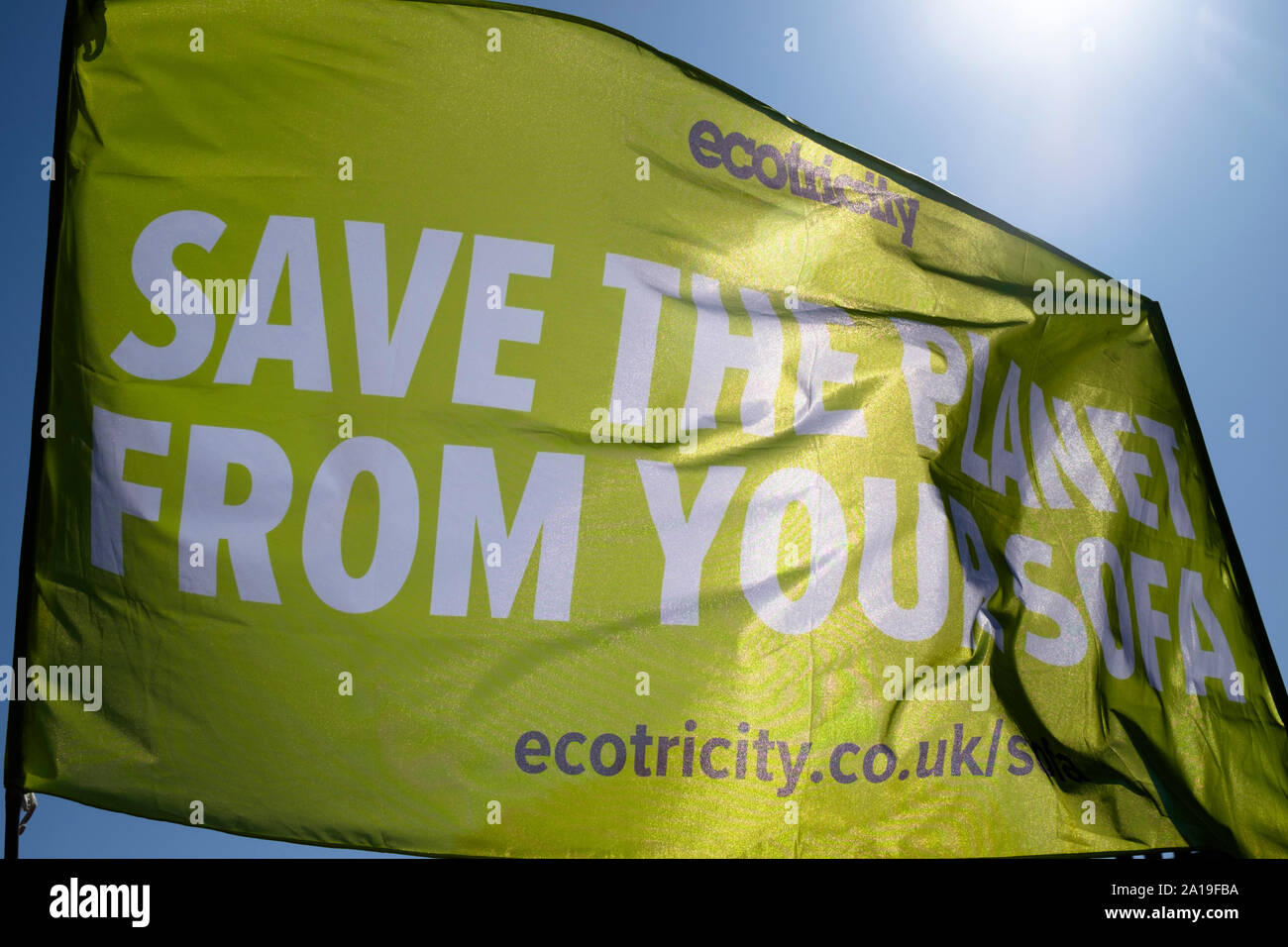 The 20th Sept Youth for Climate Change protest in Bristol. Friday strike for climate march in the city. The Ecotricity banner, ecotricity are a low ca Stock Photo