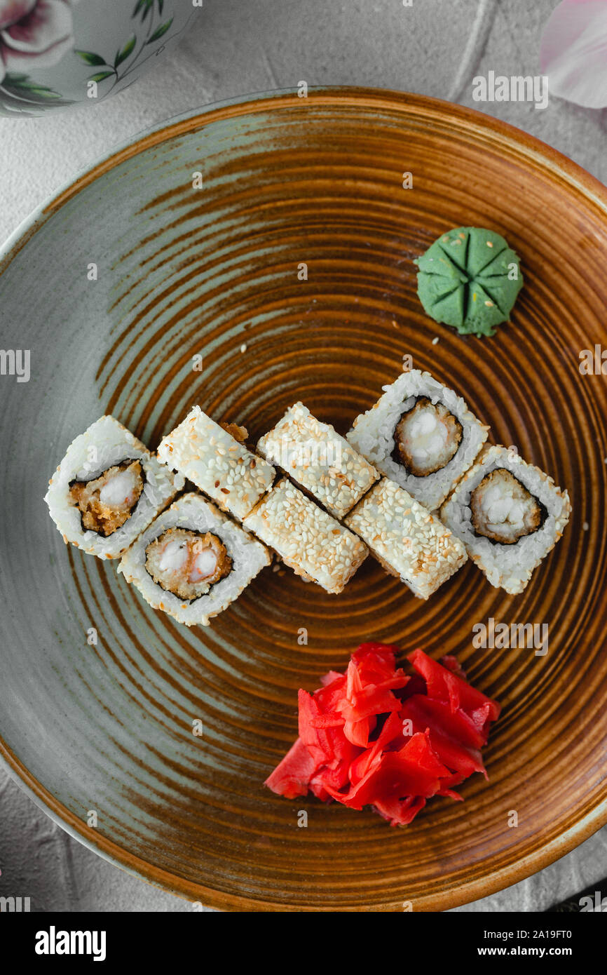 White rice sushi top view Stock Photo Alamy