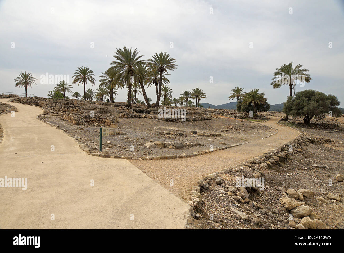 Israel, Jezreel Valley, Tel Megiddo National park, The sacred area with a series of temples built one on top of the other. Megiddo is a tel (hill) mad Stock Photo