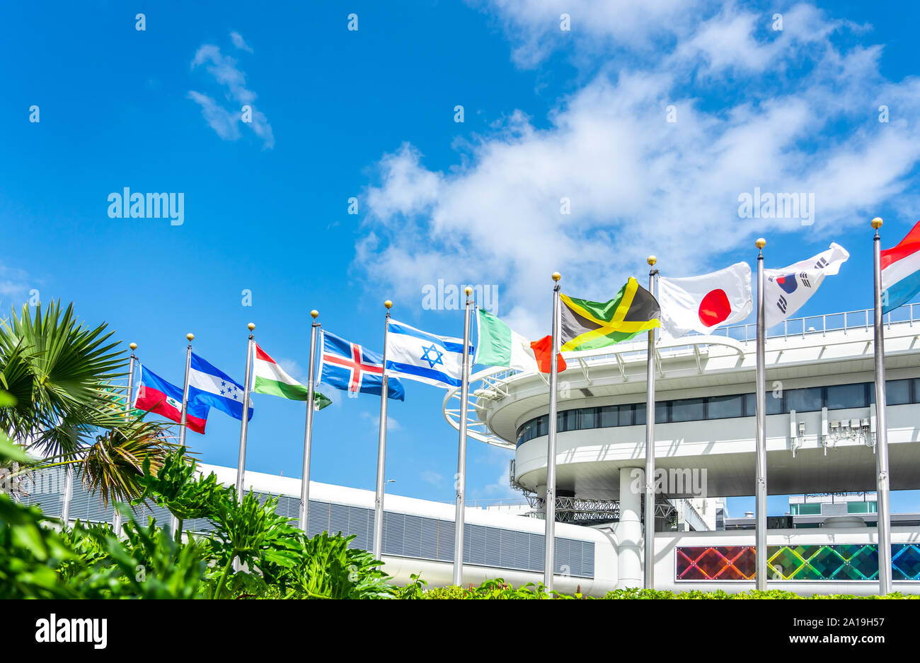 Miami international airport with flags of many different countries Stock Photo Alamy