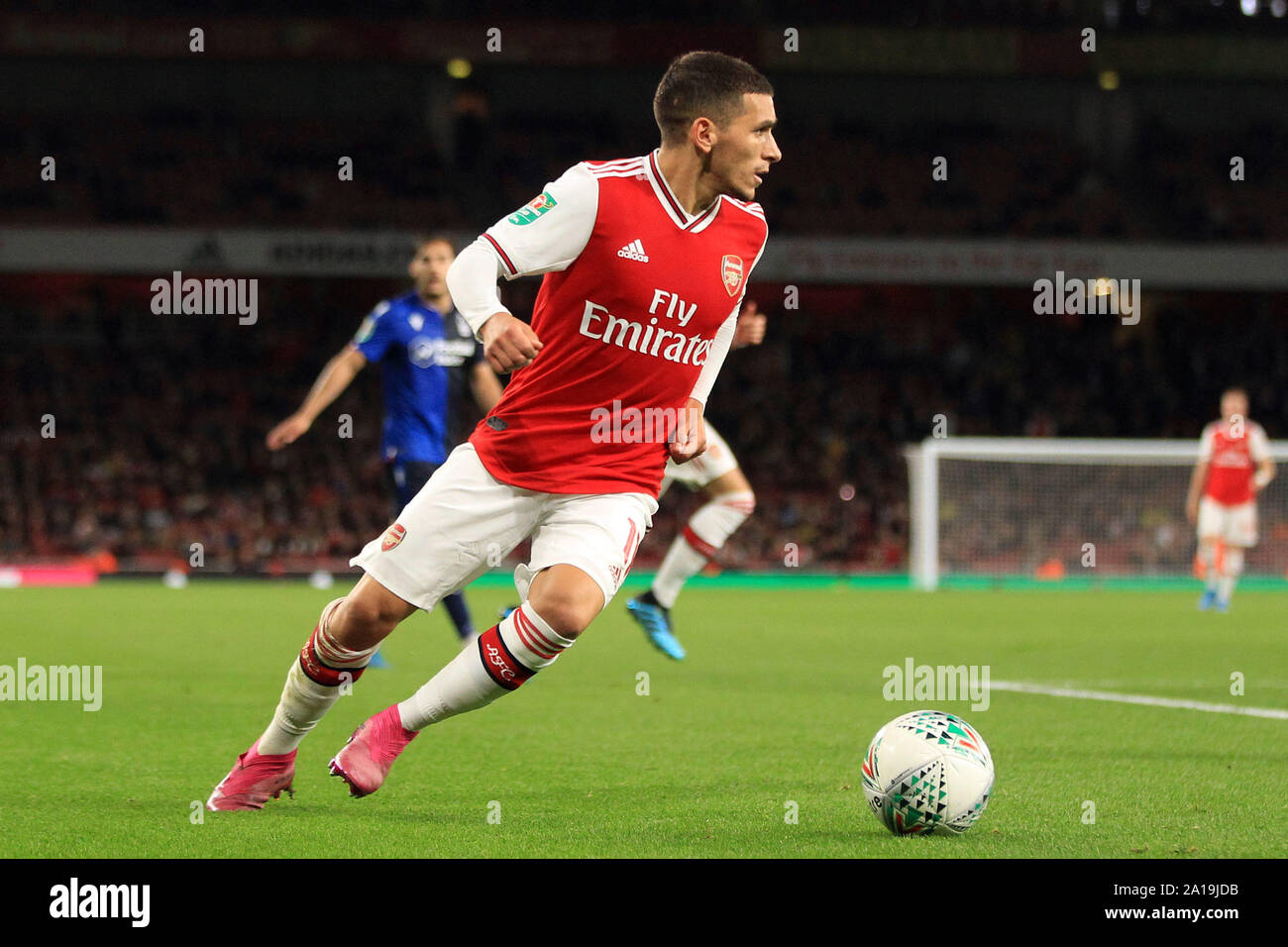 London, UK. 24th Sep, 2019. Lucas Torreira of Arsenal in action. Carabao Cup, EFL Cup 3rd round match, Arsenal v Nottingham Forest at the Emirates Stadium in London on Tuesday 24th September 2019. this image may only be used for Editorial purposes. Editorial use only, license required for commercial use. No use in betting, games or a single club/league/player publications . pic by Steffan Bowen/Andrew Orchard sports photography/Alamy Live news Credit: Andrew Orchard sports photography/Alamy Live News Stock Photo
