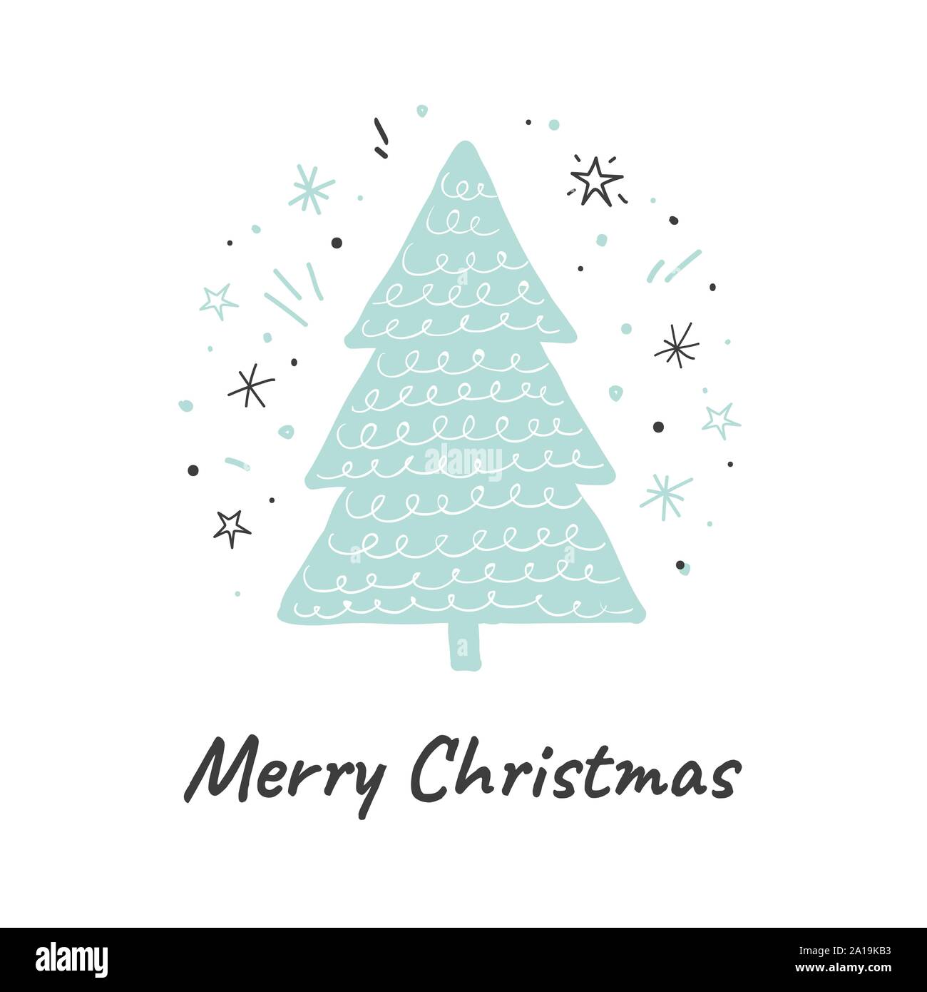Merry Christmas. Vector greeting card with cute hand drawn Christmas tree. Scandinavian illustration Stock Vector