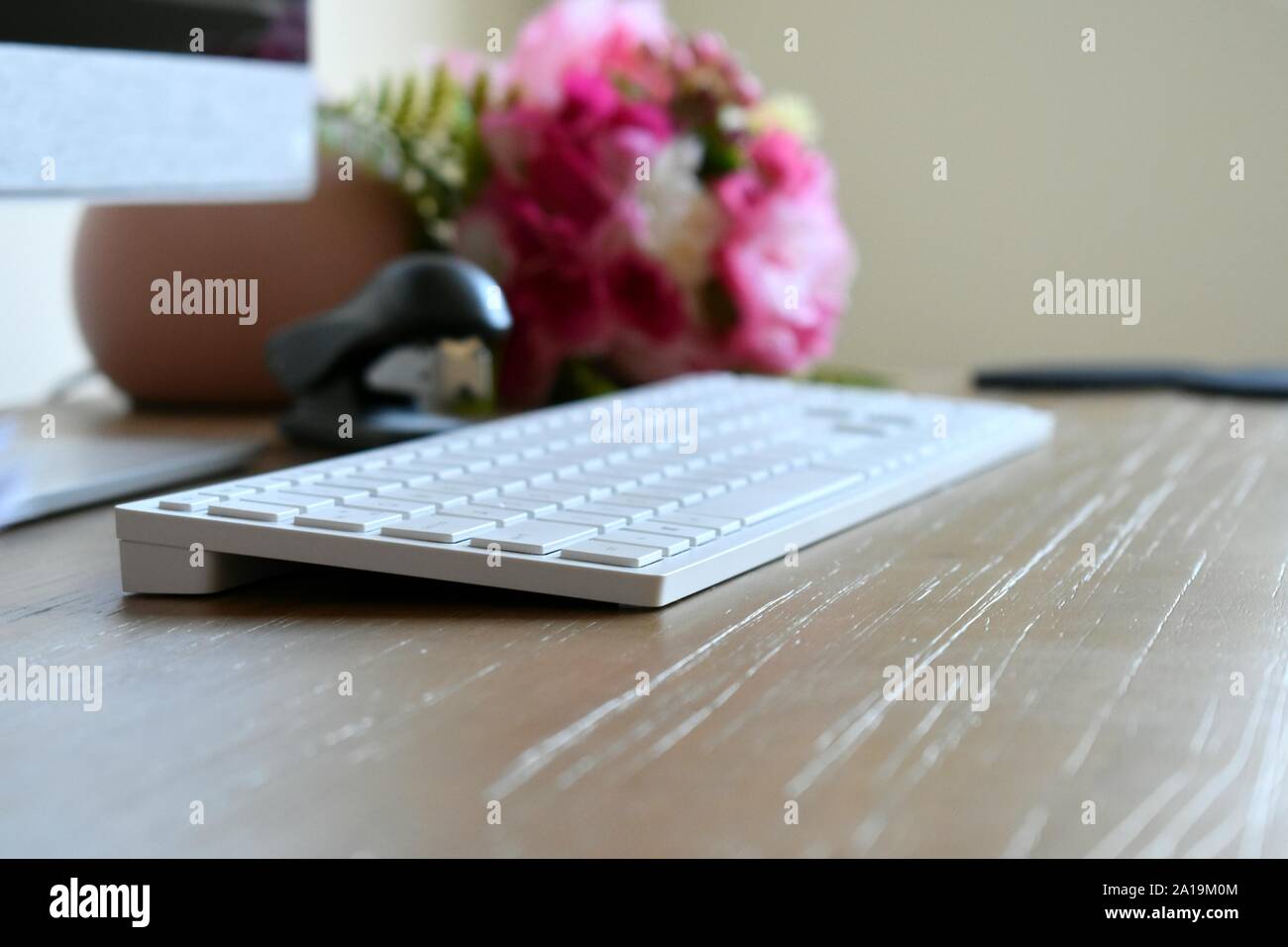 computer pc keyboard on a desk Stock Photo