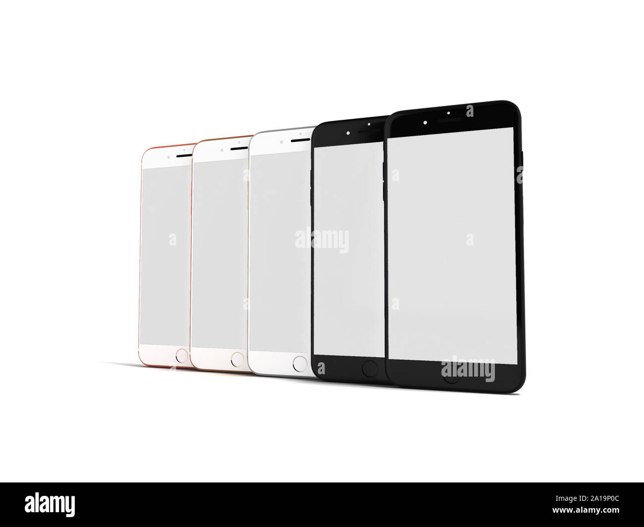 Concept of mobile phones with white screen 3d rendering on white ...