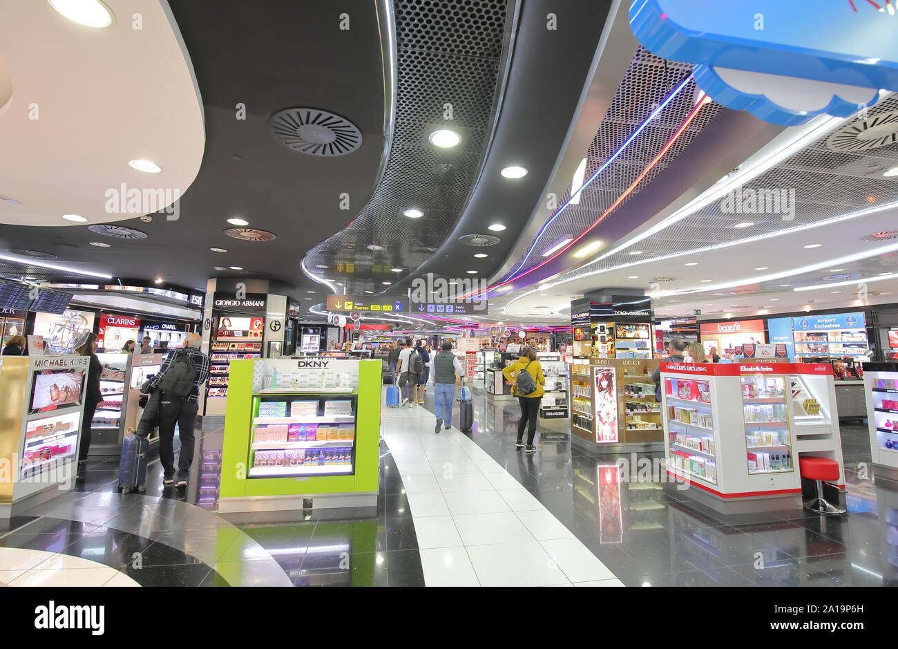 People shop at duty free store Barajas airport Madrid Spain Stock Photo