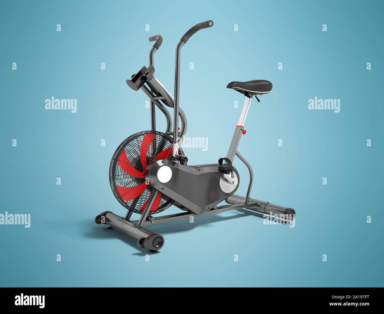 Modern sport bike exercise simulator with red inserts 3d rendering