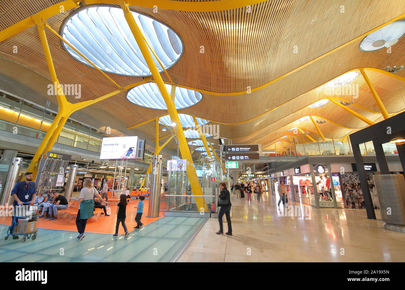 People travel at Barajas airport Madrid Spain Stock Photo