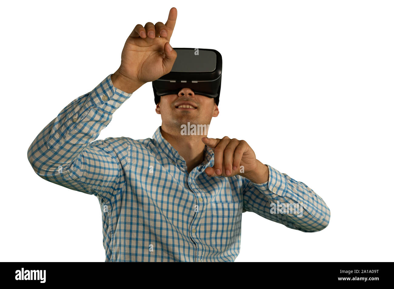 Young businessman using a VR headset Stock Photo