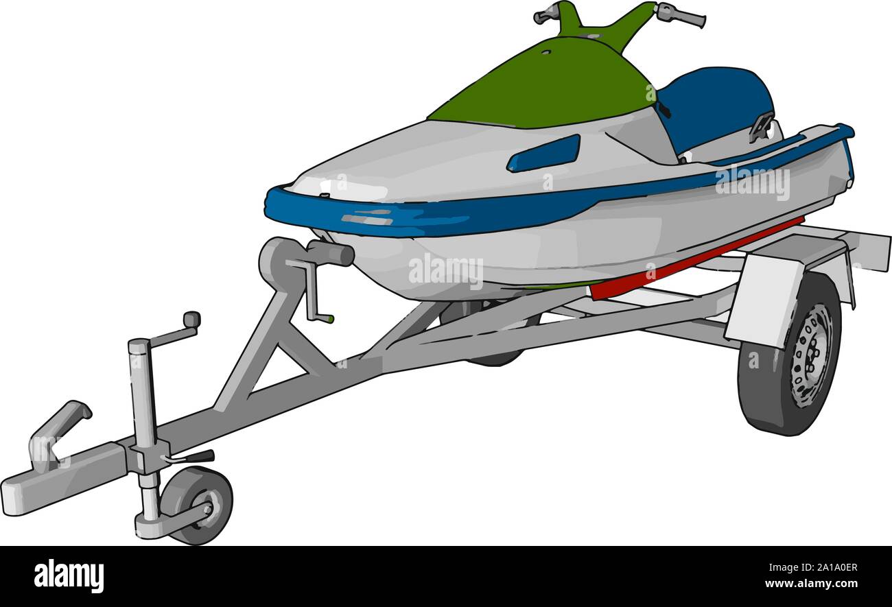 Green jetski, illustration, vector on white background. Stock Vector