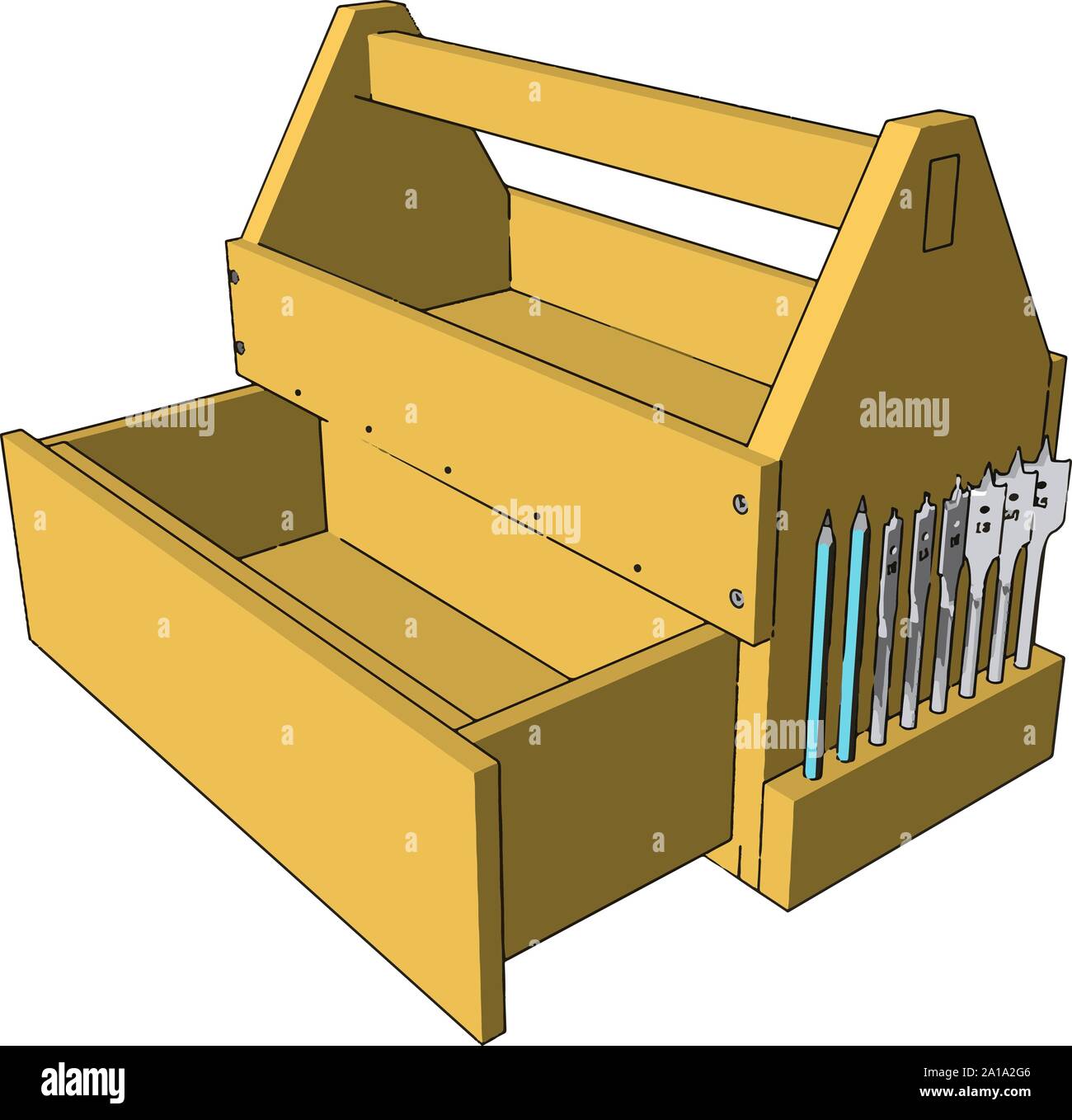 Yellow tool box, illustration, vector on white background. Stock Vector
