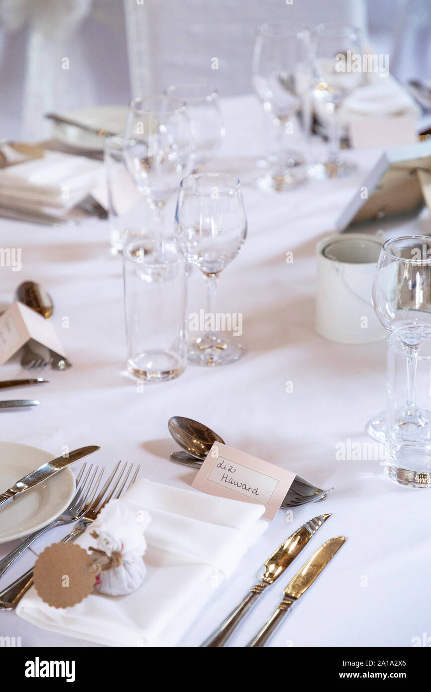 A table place setting at a sit down wedding meal Stock Photo Alamy