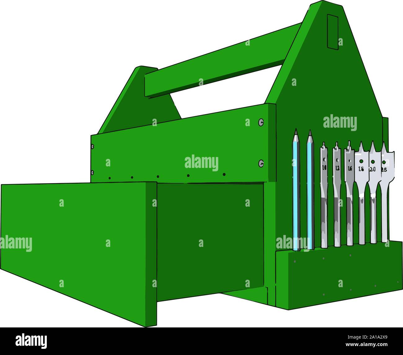 Green tool box, illustration, vector on white background. Stock Vector