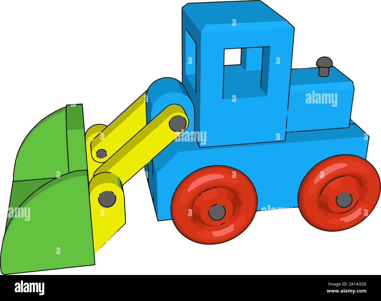 Small blue excavator, illustration, vector on white background. Stock Vector